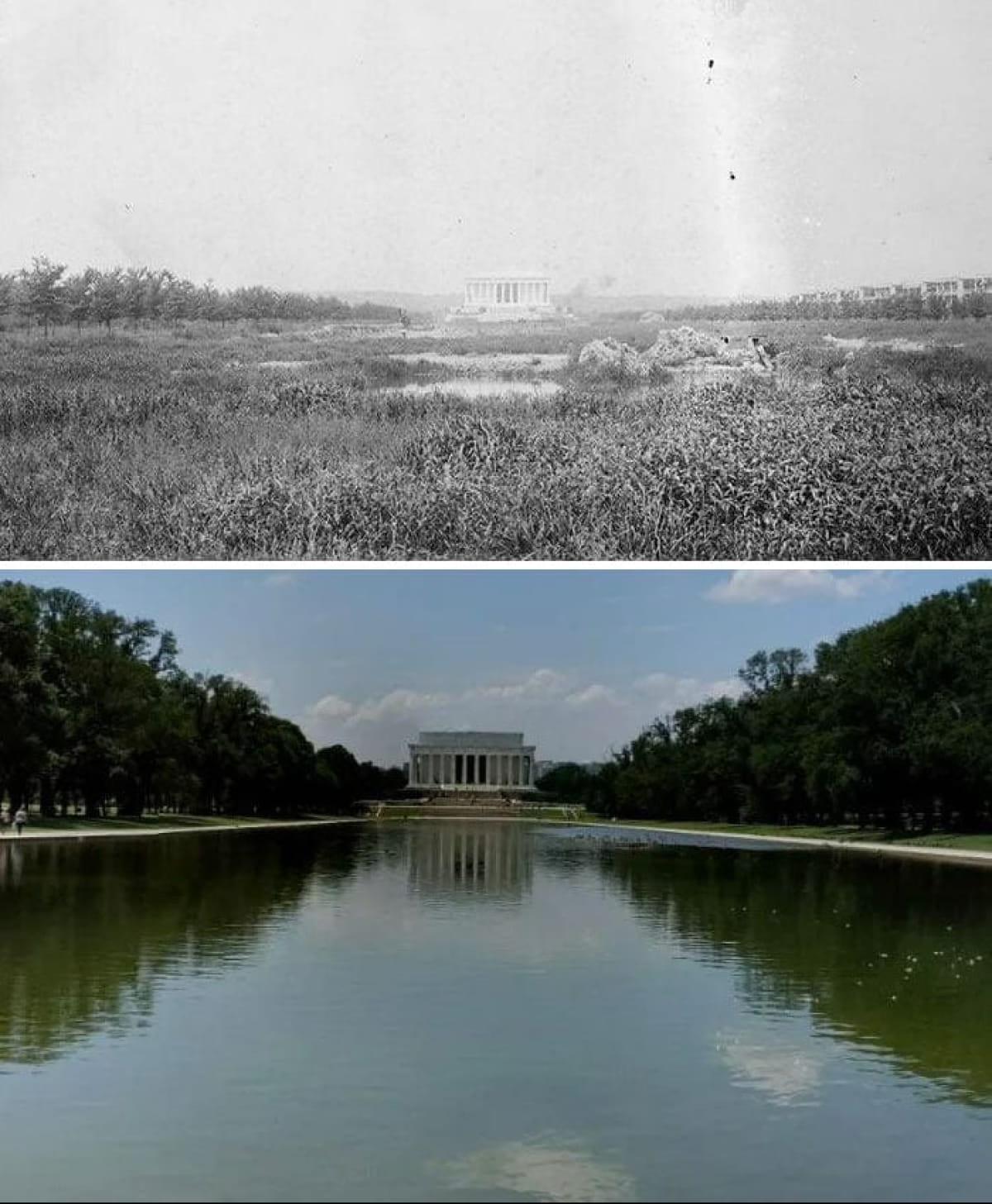 Lincoln Memorial reflecting pool, before vs after
